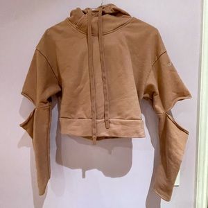 Alo yoga sweater open elbows barely worn salmon color